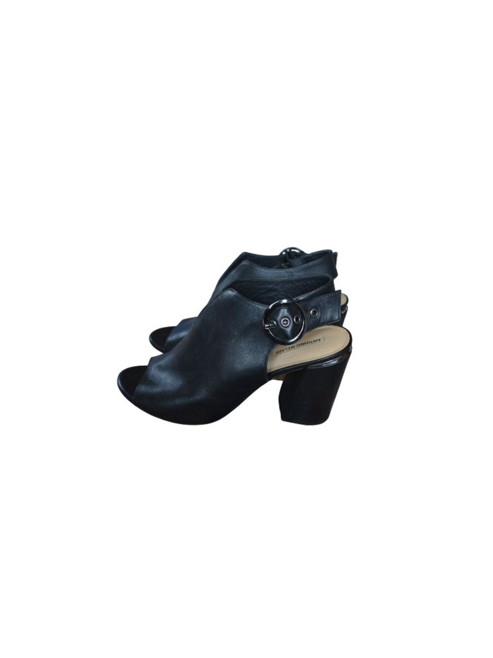 Antonio Melani Sameria Black Leather Women's Block Heel Sandals Size 9 Buckle